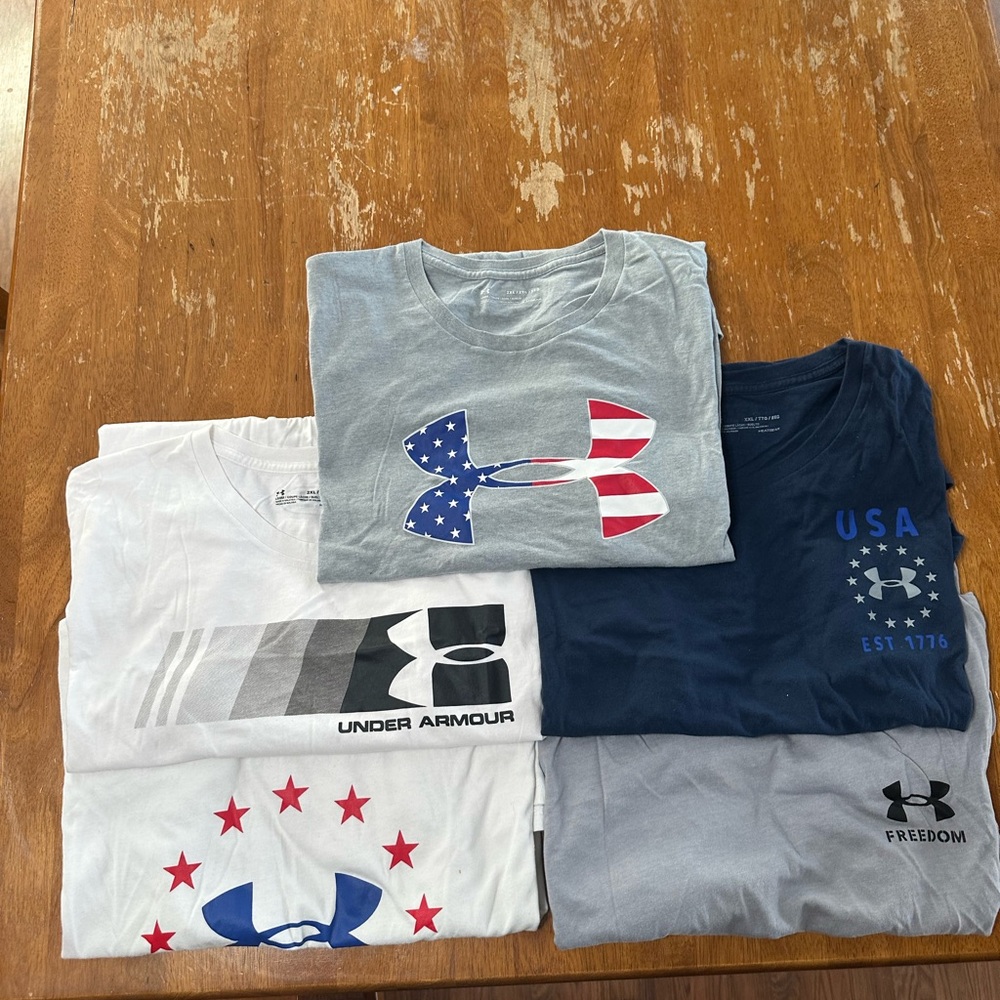 Under Armour Patriotic T-Shirt Collection in Gray, White, and Blue